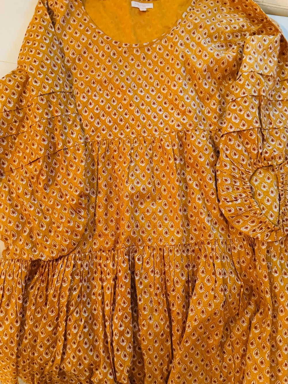 Pink Chicken Yellow Printed Tiered Peasant Dress